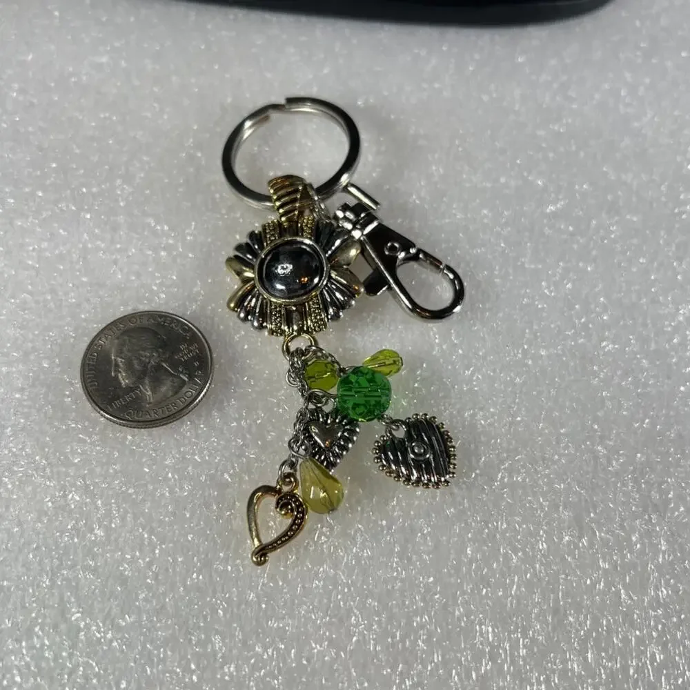 Silver Gold Tone Floral Heart Keychain Bag Clip Accessory NEW Retro Deadstock